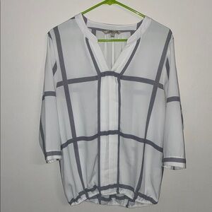 41 Hawthorn Plaid Chiffon Blouse – White/Grey, Women’s L